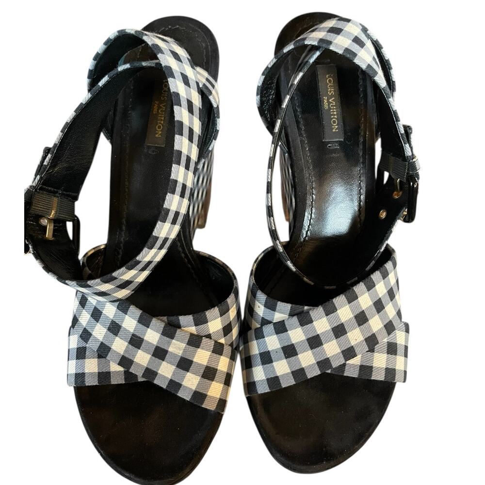 Louis Vuitton Navy Gingham Sandals View 2
